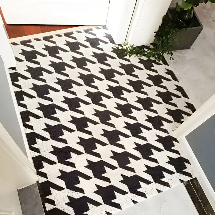 Estilo Marroquí Alfombra de Área PVC con Patrón de Azulejos Tapete Multicolor Lavable a Máquina para Corredor – Negro 80 x 120 cm