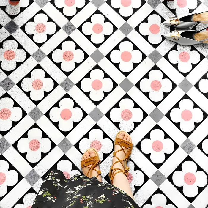 Estilo Marroquí Alfombra de Área PVC con Patrón de Azulejos Tapete Multicolor Lavable a Máquina para Corredor – Rosa desnuda 120 x 200 cm