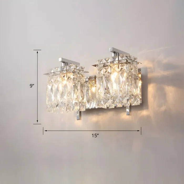 Estilo Moderno Luz de Pared de Metal Iluminación de Pared en Dorado con Sombra Bloque de Cristal Claro de Cubo – 110 A 120 V 2 Cromo