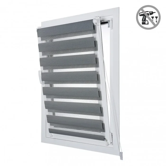 Estores Noche y Día EasyFix, estor enrollable de instalación sin taladrar Plata, 45 x 180 cm