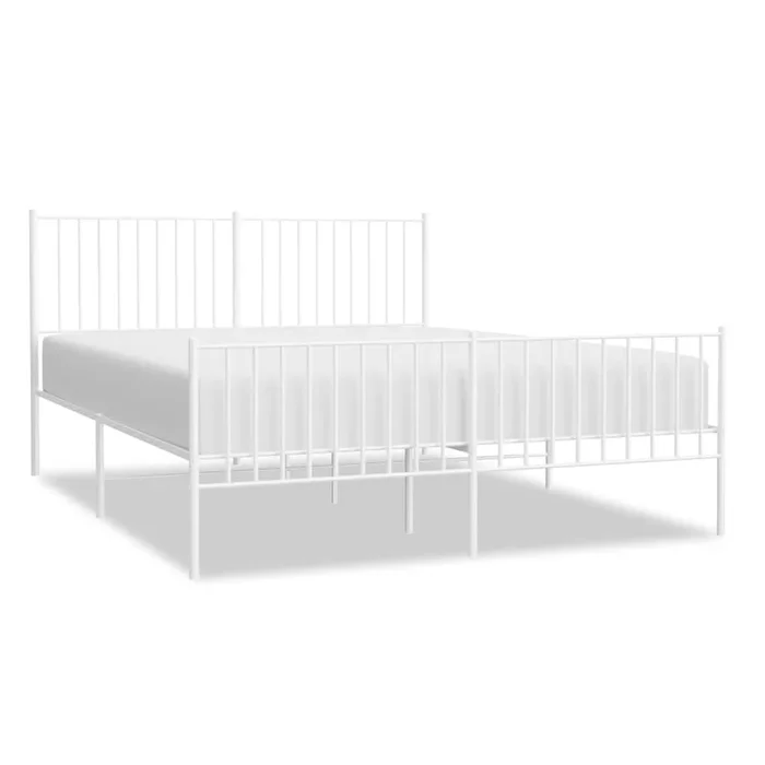 Estructura cama metal con cabecero y estribo blanco 160×200 cm con cabecero y pie de cama