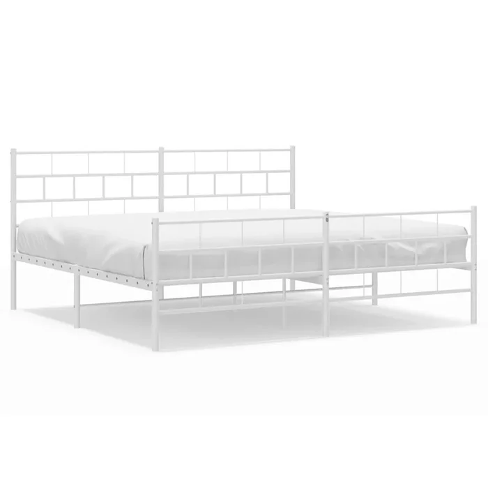 Estructura cama metal con cabecero y estribo blanco 200×200 cm con cabecero y pie de cama
