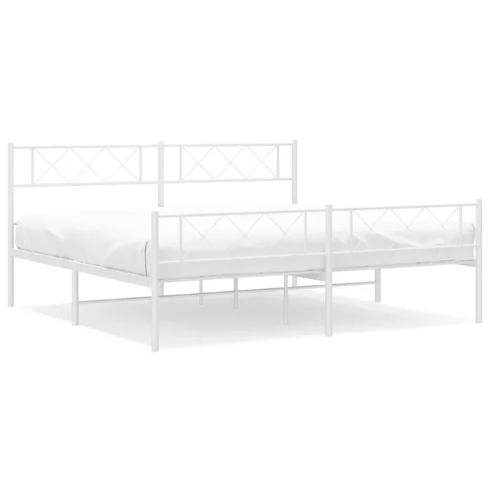 Estructura cama metal con cabecero y estribo blanco 200×200 cm con cabecero y pie de cama