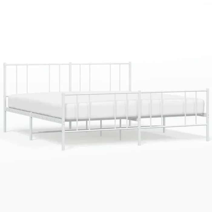 Estructura cama metal con cabecero y pie cama blanco 183×213 cm con cabecero y pie de cama