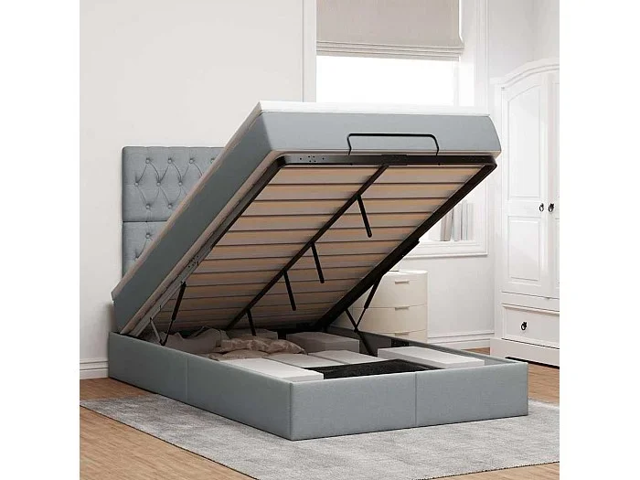 Estructura cama otomana colchones terciopelo verde oscuro