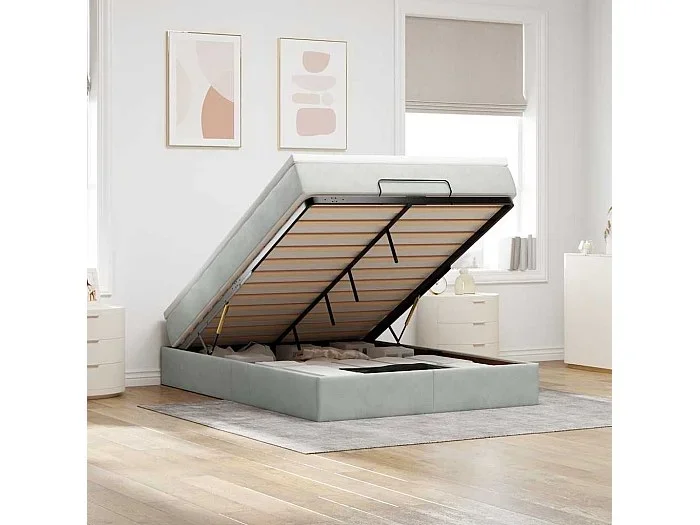 Estructura cama otomana con colchón gris claro 140x200cm