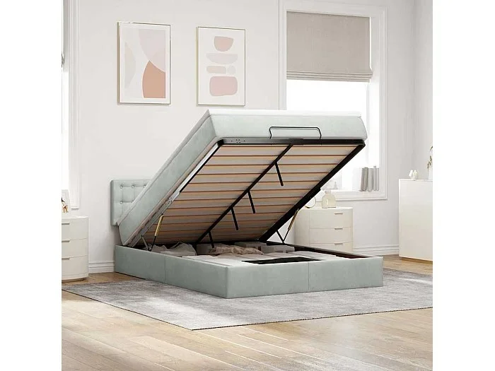 Estructura cama otomana con colchón gris claro 140x200cm