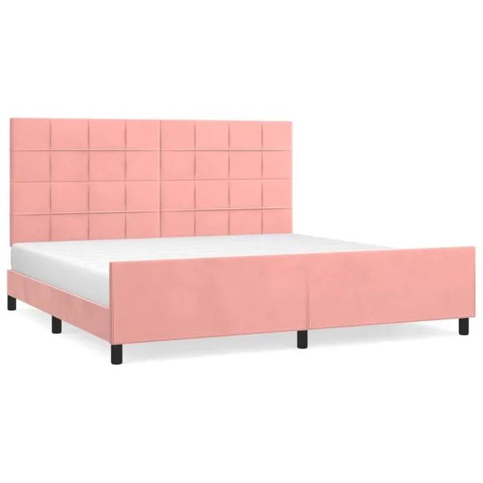 Estructura de cama con cabecero de terciopelo rosa 200×200 cm Bloques con cuadros