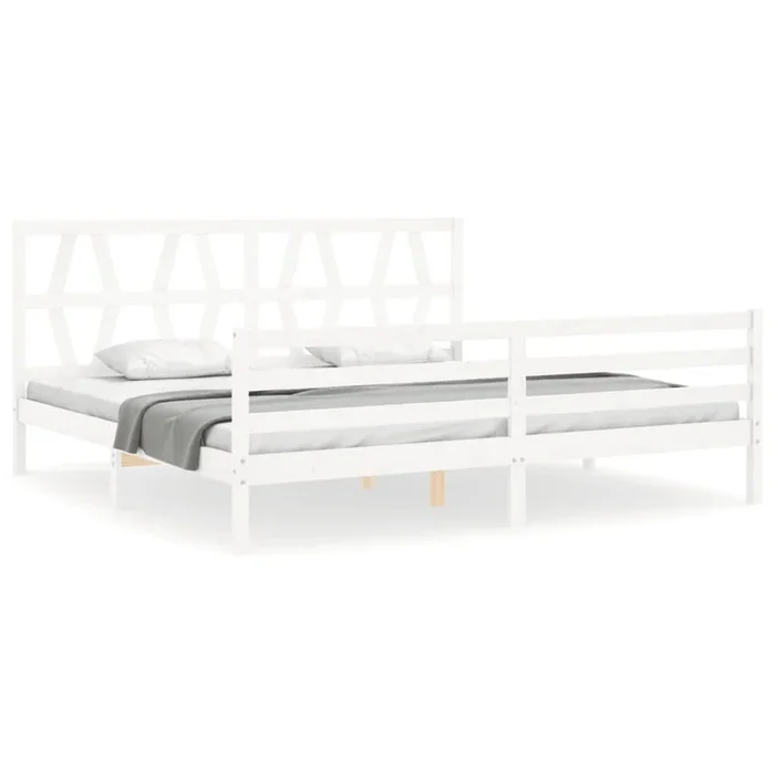 Estructura de cama con cabecero madera maciza blanco 200×200 cm