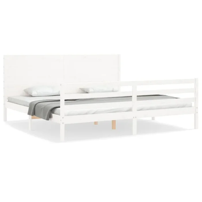 Estructura de cama con cabecero madera maciza blanco 200×200 cm