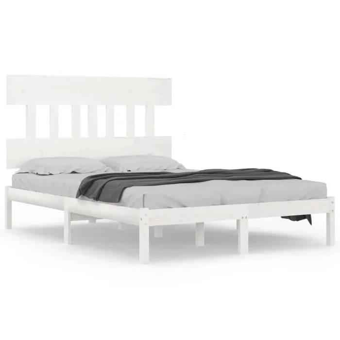 Estructura de cama de madera maciza de pino blanca 160×200 cm