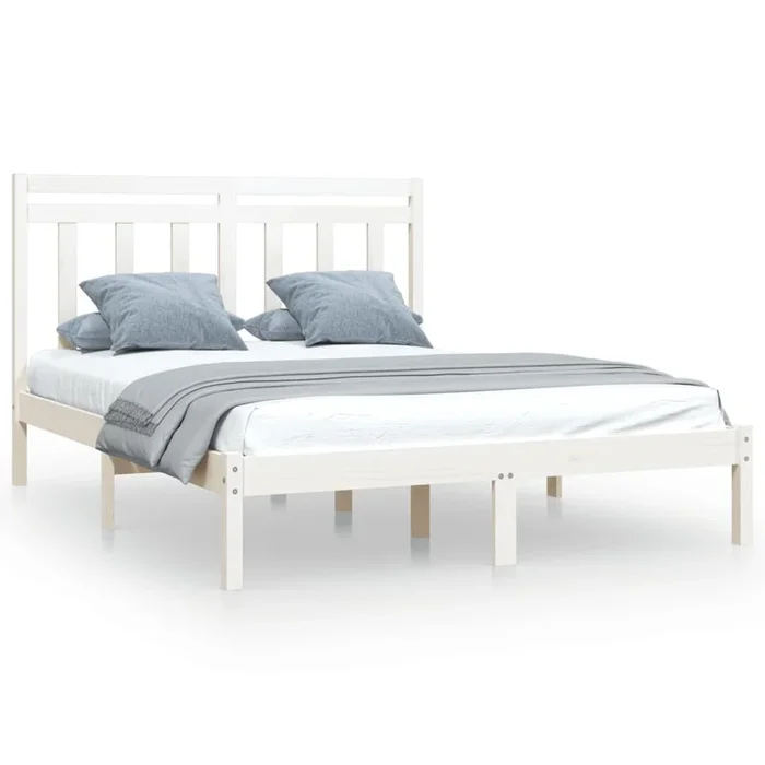 Estructura de cama de madera maciza de pino blanca 160×200 cm