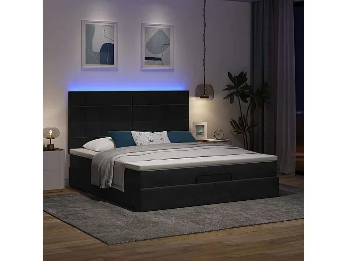 Estructura de cama otomana colchones terciopelo negra 160x200cm