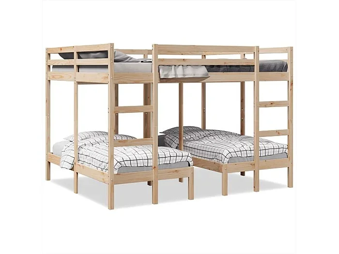 Estructura de litera triple madera de pino 140×200/70×140 cm