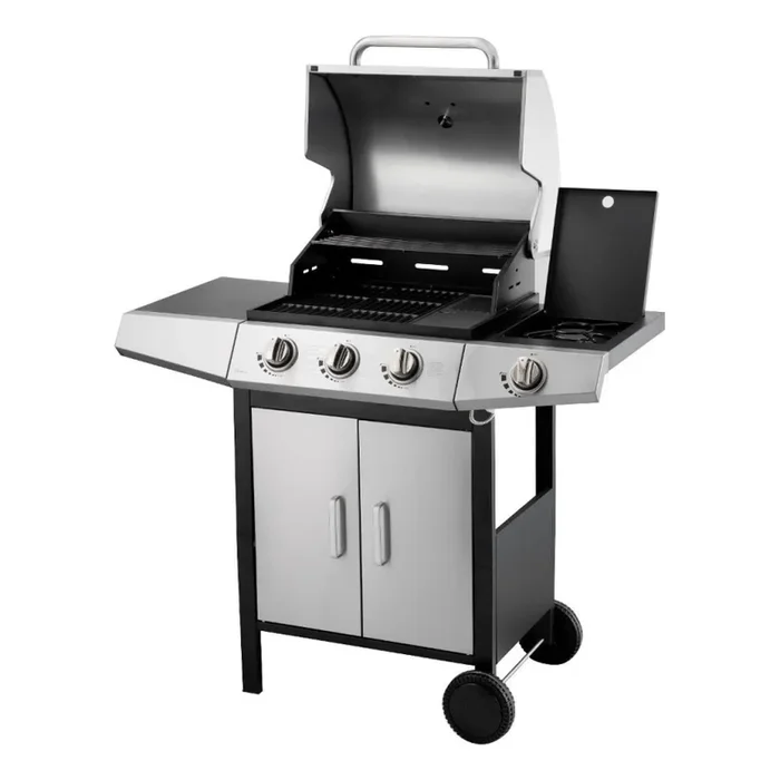 Fieldmann – Parrilla de gas 4x quemador cromo mate/negro