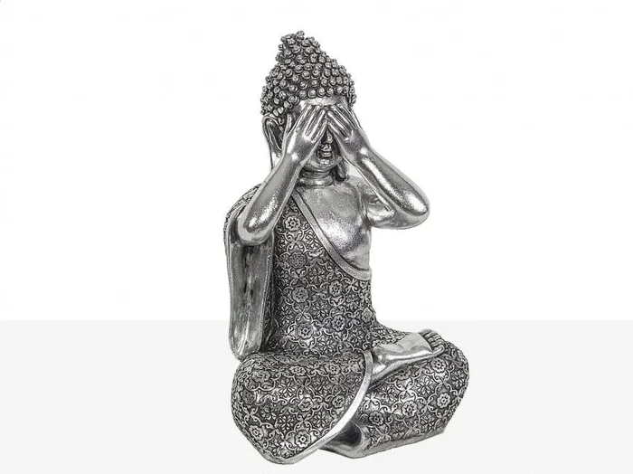 Figura Buda Sentidos Resina Plateado
