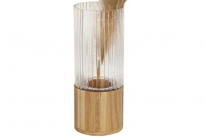 Florero Vidrio Base Madera