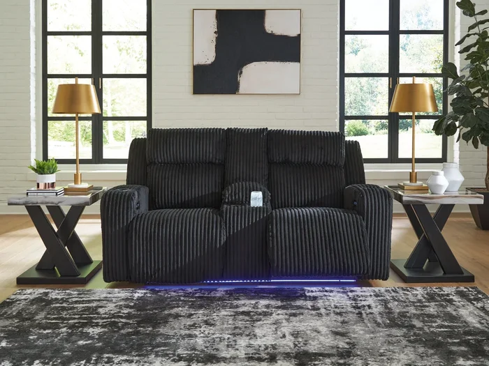 Forest Lake Black Power Reclining Loveseat with Console