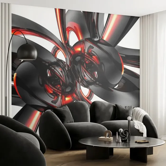 Fotomural Premium Canvas – Movimiento en grafito y rojo – Abstracción, 3D, Pedazo – 250×175 cm