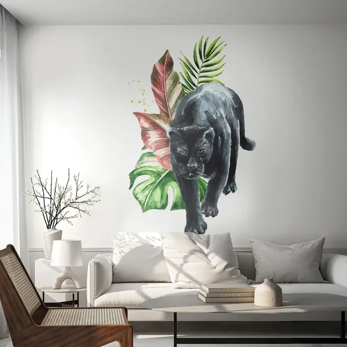 Fotomural Premium Sand – Salvaje de corazón – Pantera negra, animales, Naturaleza – 350×256 cm