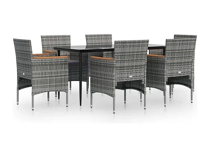 Frynjal Juego de comedor de jardín 7 piezas con cojines gris y negro