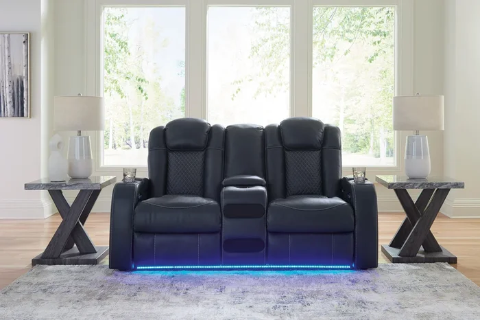 Fyne-Dyme Sapphire Dual Power Reclining Loveseat with Console