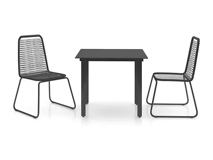 Fyrdar Set de comedor de jardín de 3 piezas PVC ratán negro