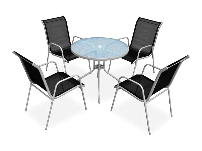 Garden Furniture – Juego de comedor de jardín 5 piezas de acero negro