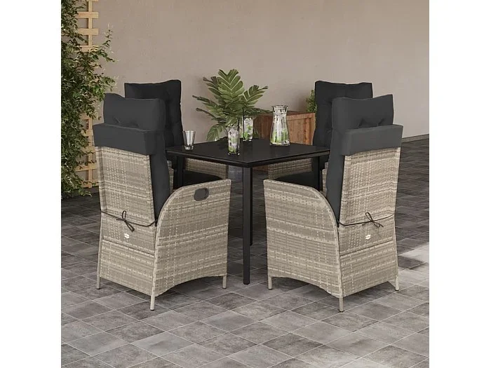 Garden Furniture – Set comedor de jardín 5 pzas cojines ratán sintético gris claro