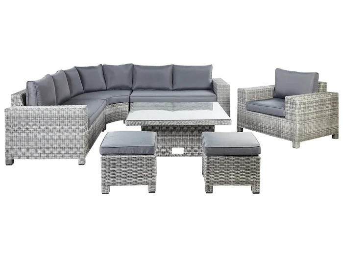 Garden Lounge Set with Table and Ottoman 9 Seater TEGLIO Modular PE Rattan Grey