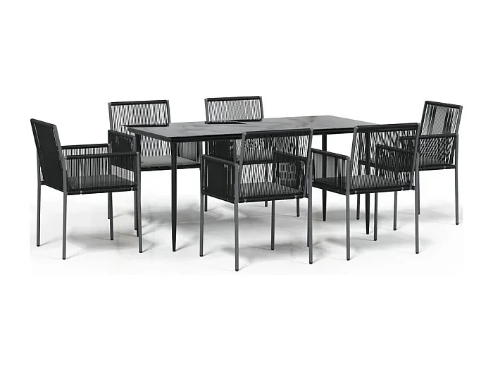 Giovanni Carlo Set comedor jardín 7 pzas y cojines acero ratán sintético negro