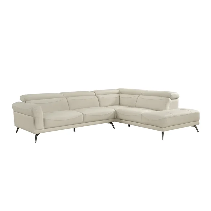 Giselle Beige Leather 2-Piece Sectional with Right Chaise
