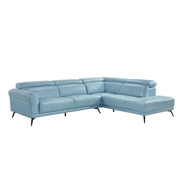 Giselle Blue Leather 2-Piece Sectional with Right Chaise