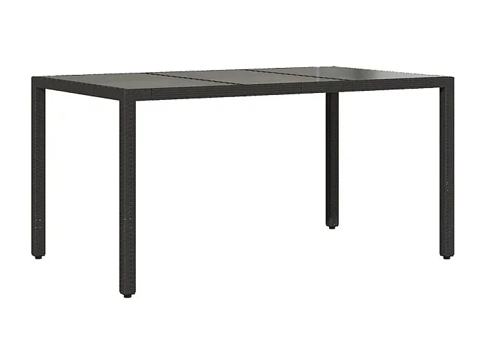 Giuseppe Luigi Mesa de jardín superficie de vidrio ratán PE negro 150x90x75 cm