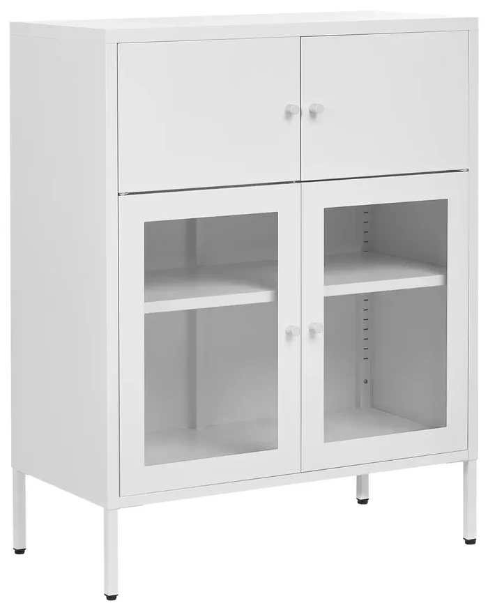 Glass Display Sideboard ESHOLT Metal 80 cm White