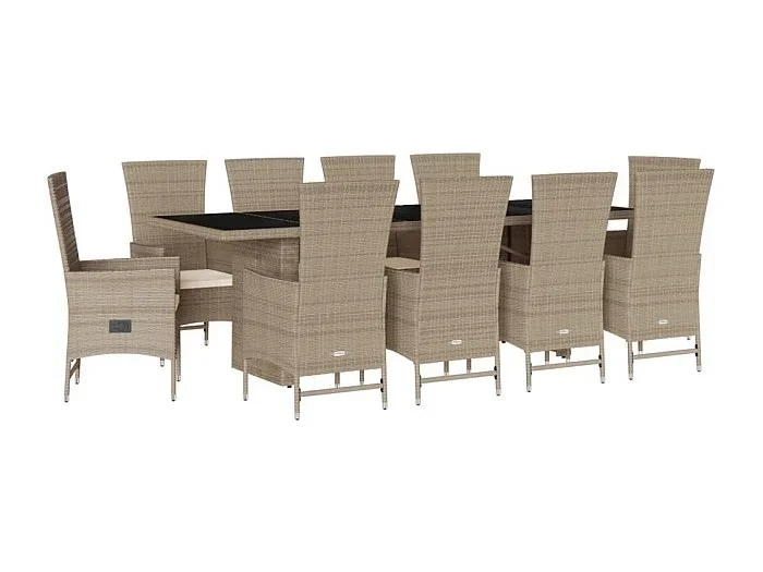 Greenlawn Set comedor de jardín 11 pzas con cojines ratán sintético beige