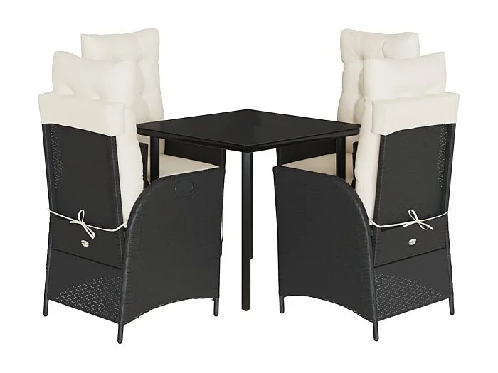 Greta Set de muebles jardín 5 pzas con cojines ratán sintético negro