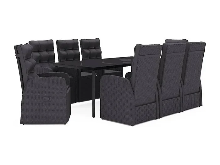 Grimfast Juego de comedor de jardín 9 piezas con cojines negro