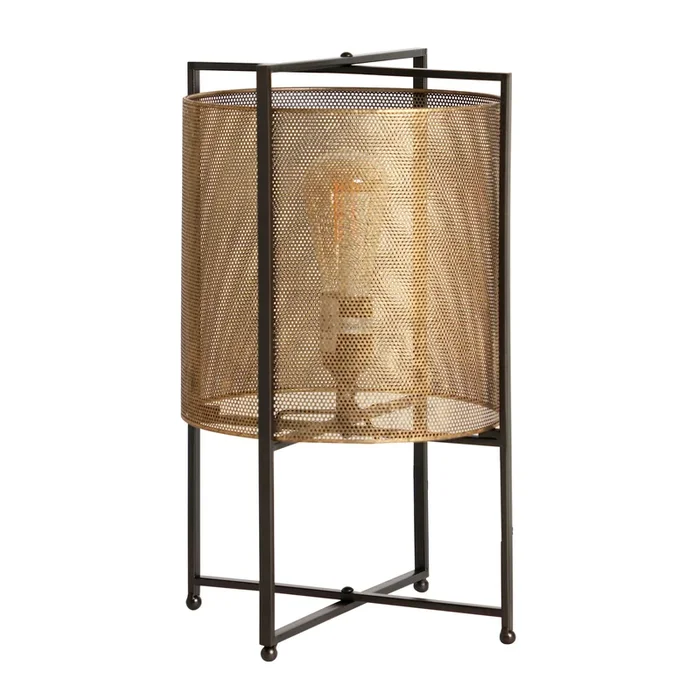 Haimie Lámpara de Sobremesa, de Hierro, en color Negro/Oro, de 25x25x41cm – Lastdeco