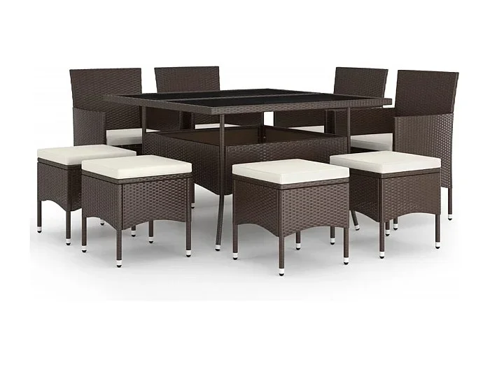 Hanko Juego de comedor de jardín 9 piezas ratán sintético marrón