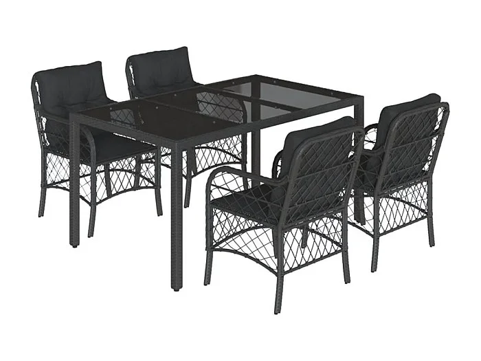 Harmelen Set de muebles jardín 5 pzas con cojines ratán sintético negro