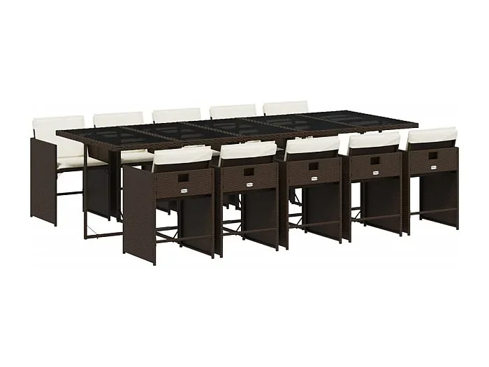 Heeswijk-Dinther Set comedor de jardín 11 pzas y cojines ratán sintético marrón