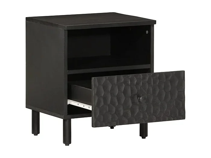Helena-West Helena Mesita de noche de madera maciza de mango negra 40x33x46 cm