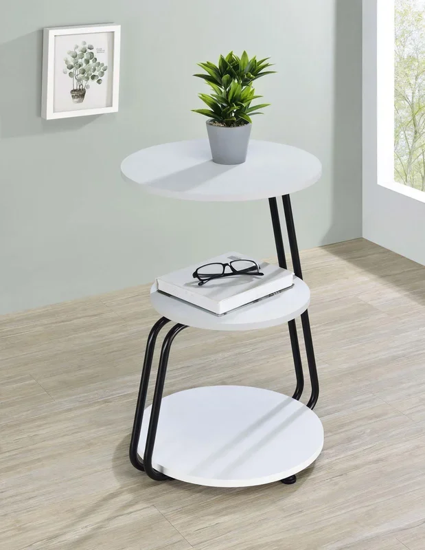 Hilly White and Black 3-tier Round Side Table