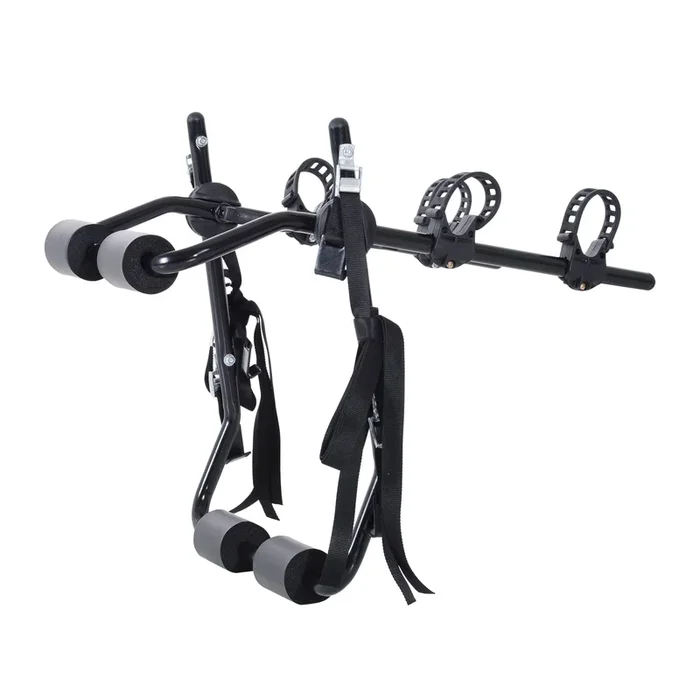 HOMCOM Accesories Portabicicletas para Portón Trasero Plegable con Correas de Seguridad Soporte de 2 Bicicletas hasta 30 kg para la Mayoría Modelos de Coche 75x60x10cm Negro