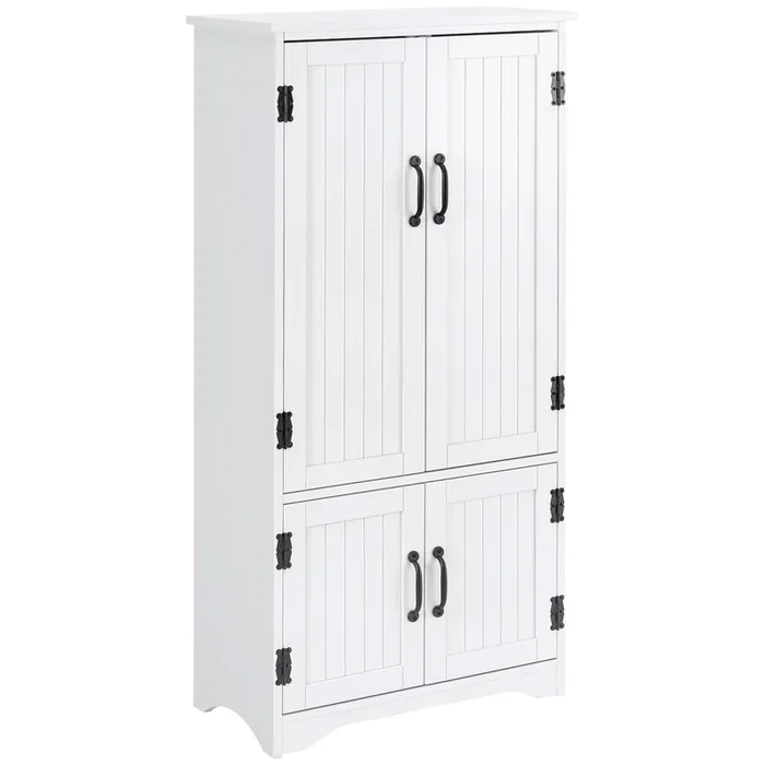 HOMCOM Alacena de Cocina Aparador Alto de Cocina Mueble Auxiliar con 4 Puertas y Estantes Ajustables para Salón Baño 60x30x123 cm Blanco
