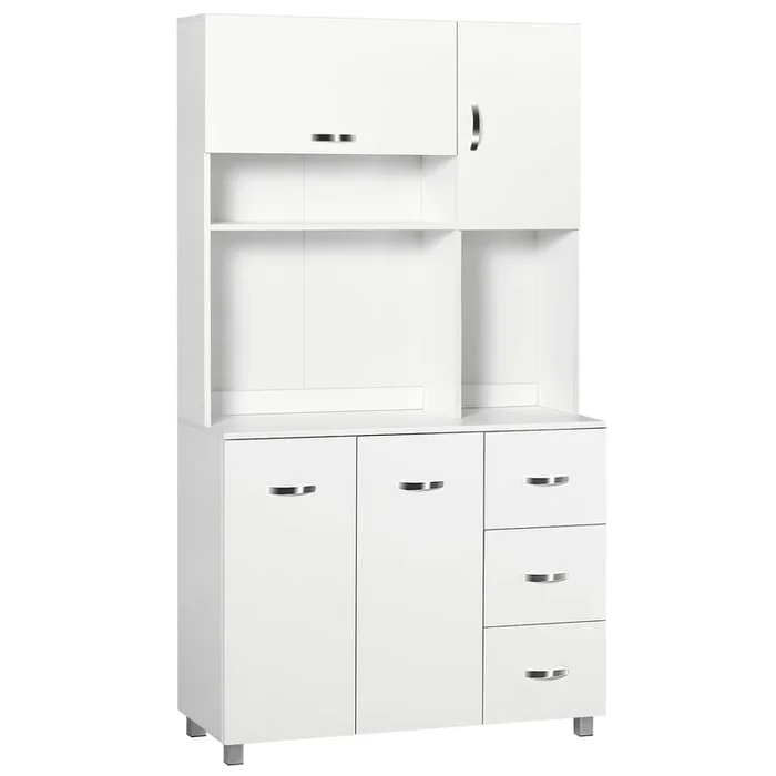 HOMCOM Alacena de Cocina Armario de Cocina Moderno con 3 Cajones 4 Puertas y Estantes Ajustables Mueble Auxiliar para Comedor Salón 100×39,5×183,5 cm Blanco
