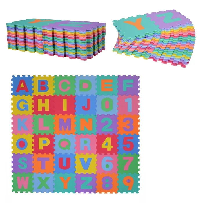 HOMCOM Alfombra puzzle Infantil 36 piezas de 31x31cm Números del 0 al 9 y 26 Letras Alfabeto Goma Espuma Alfombrilla de Juego para Bebés y Niños de 3,24㎡