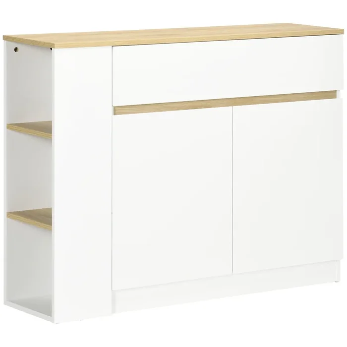 HOMCOM Aparador Blanco Aparador de Cocina con 2 Puertas Cajón y 3 Estantes Abiertos Armario de Almacenamiento para Salón Comedor 110×29,5×82 cm