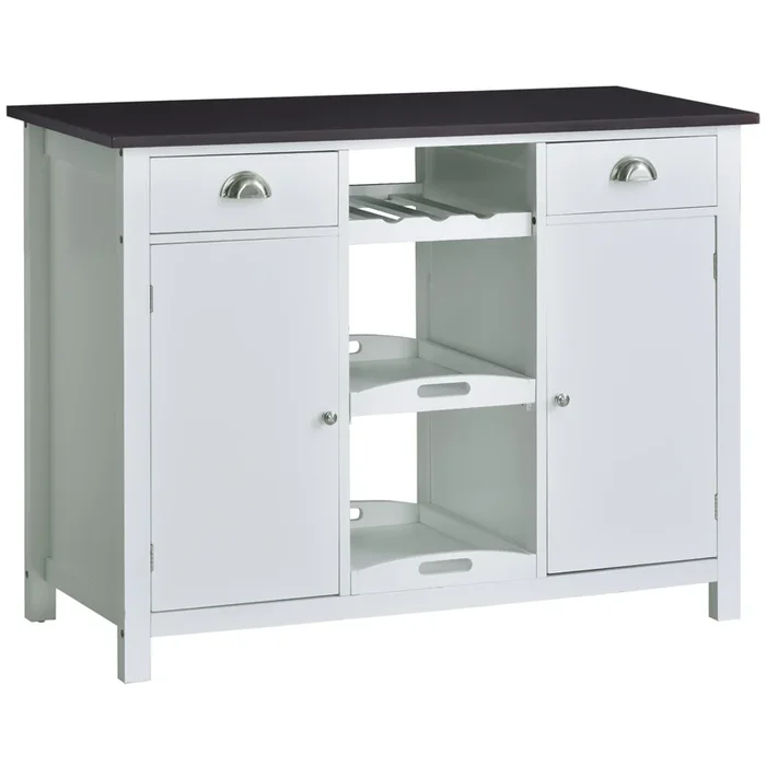 HOMCOM Aparador de Cocina Buffet para Salón con 2 Puertas Cajones Estantes Abiertos y Bandeja Extraíble Mueble Auxiliar de Salón Comedor 115x48x87 cm Blanco